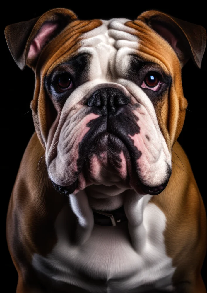 Tablou canvas: Portret Bulldog Realist pe Fundal Negru - Thumbnail 2