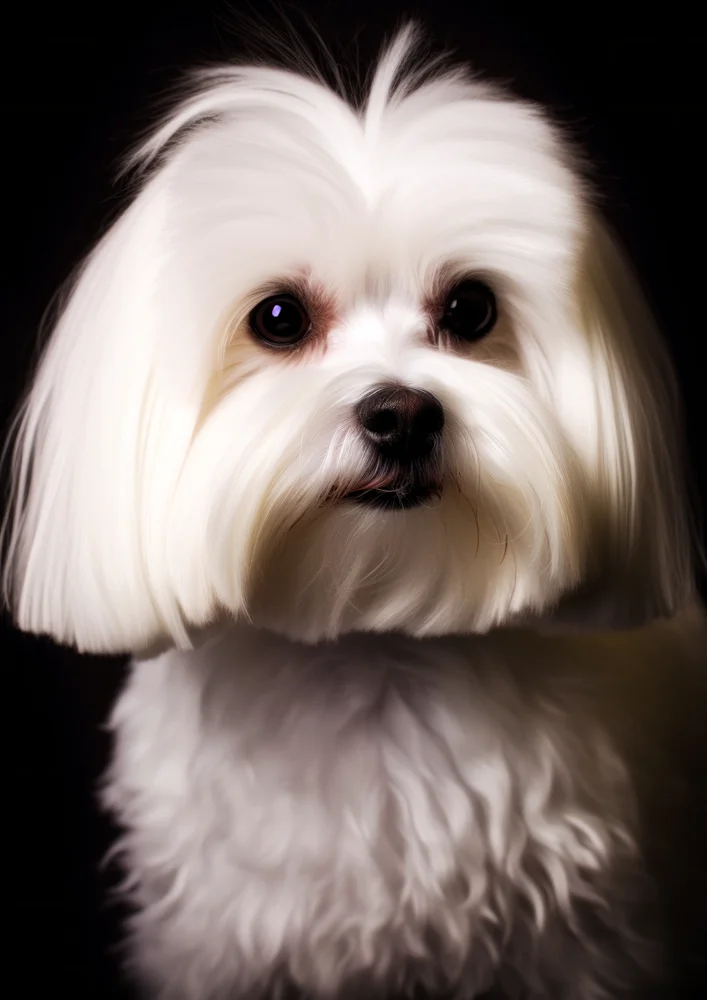 Tablou canvas: Portret Câine Maltese Alb Pe Fundal Negru - Thumbnail 2