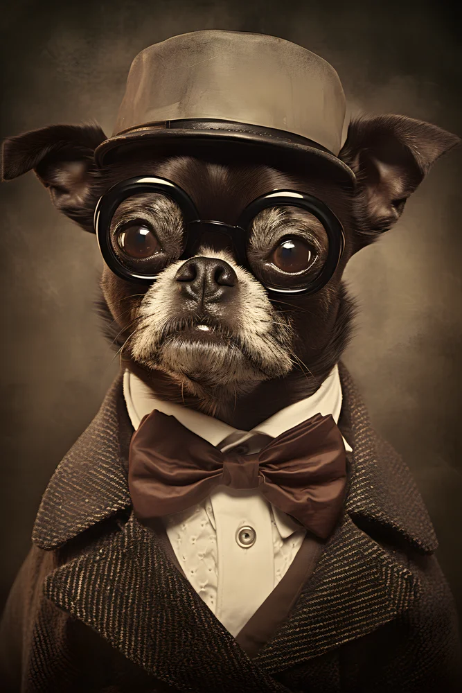 Tablou canvas: Câine Elegant cu Ochelari și Pălărie - Thumbnail 2