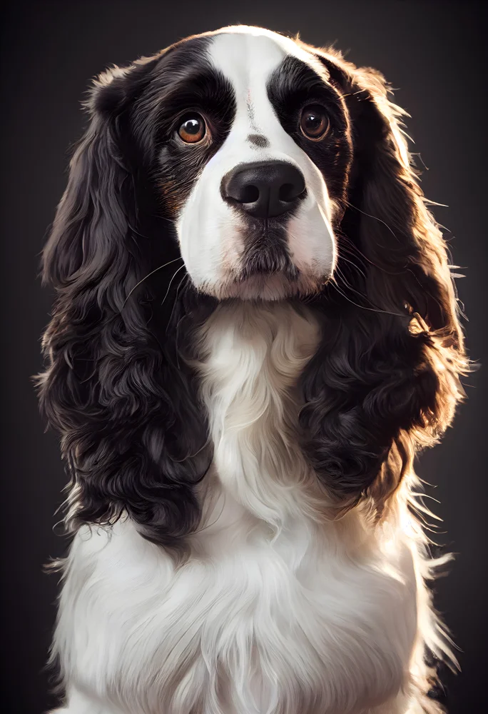 Tablou canvas: Portret Realist Spaniel în Contrast Alb-Negru - Thumbnail 2