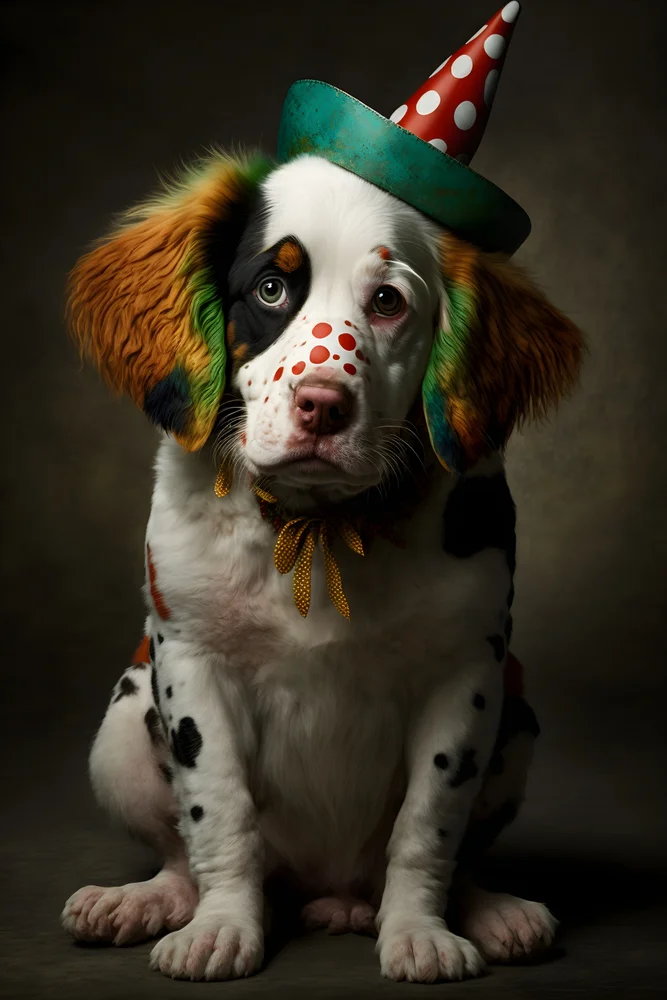 Tablou canvas: Cățeluș Clovn cu Pălărie Polka - Thumbnail 2