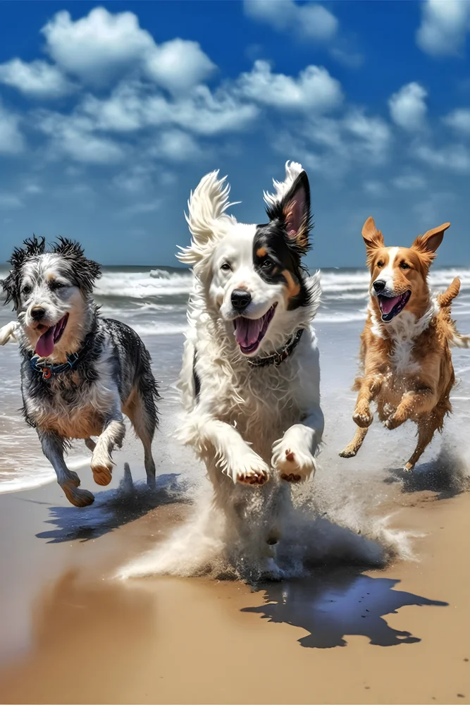 Tablou canvas: Trei Câini Alergând pe Plajă - Thumbnail 2