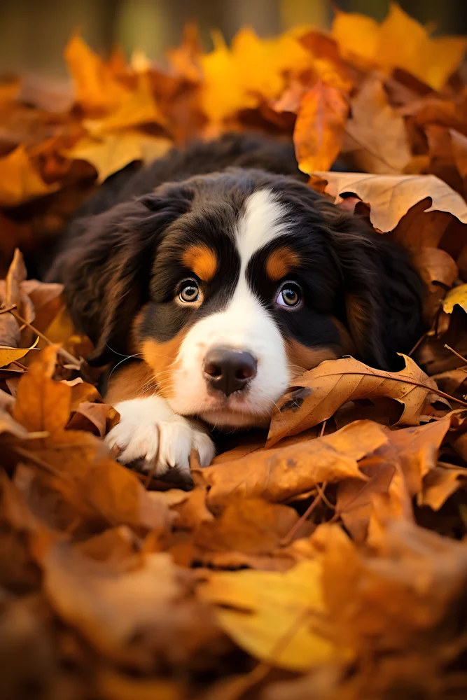 Tablou canvas: Cățel în Frunzele de Toamnă - Thumbnail 2