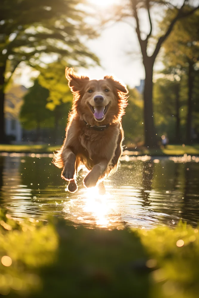 Tablou canvas: Câine Săltând în Apus de Soare - Thumbnail 2