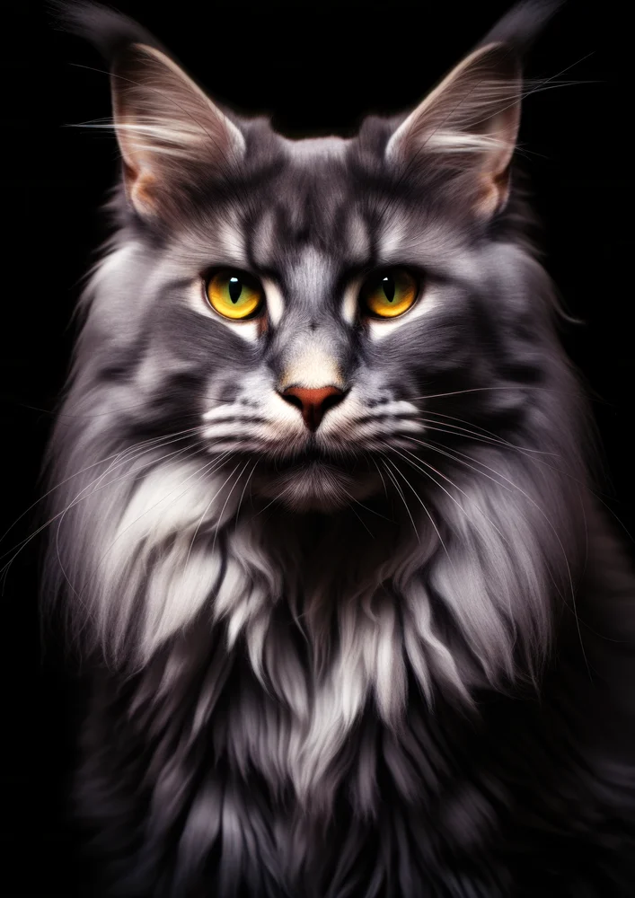 Tablou canvas: Portret Pisică cu Blană Gri și Ochi Aurii - Thumbnail 2