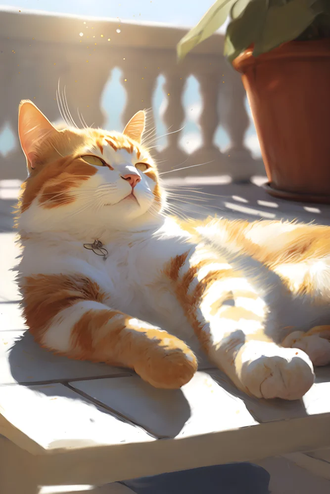 Tablou canvas: Pisică Portocalie Relaxându-se la Soare - Thumbnail 2