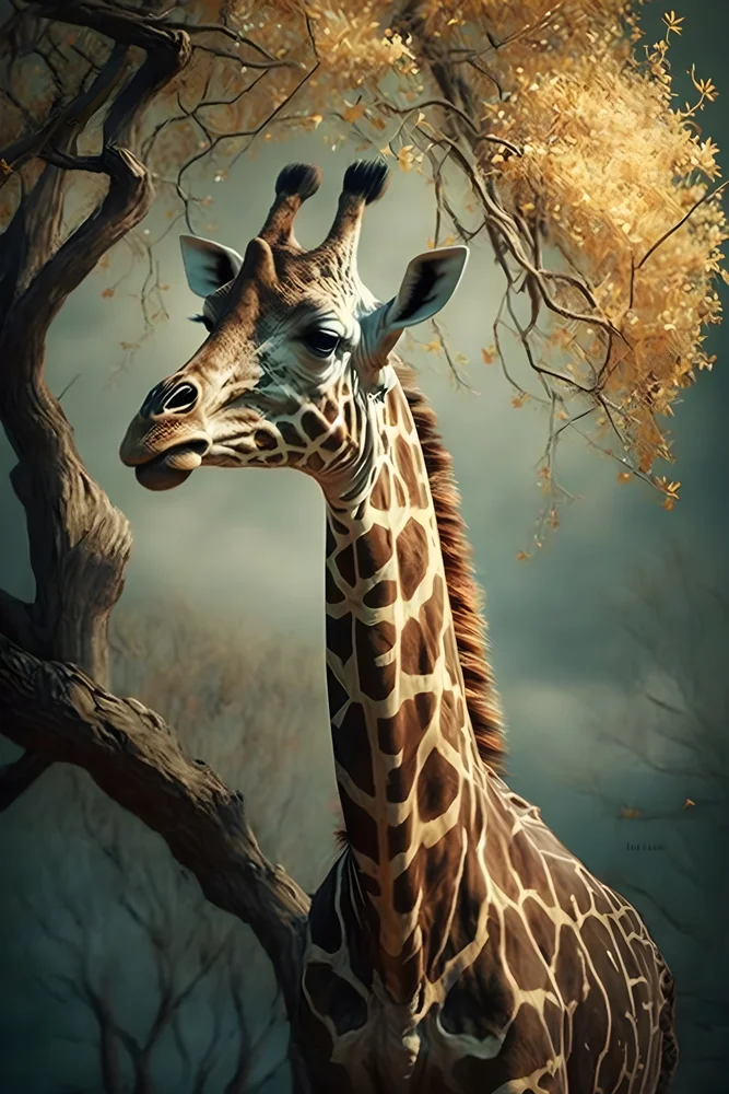 Tablou canvas: Girafă sub Ramuri Aurii - Thumbnail 2