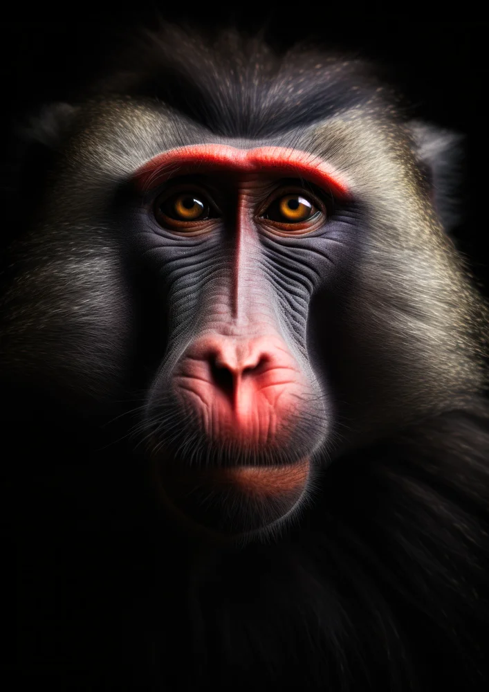 Tablou canvas: Portret Mandril în Contrast Întunecat - Thumbnail 2