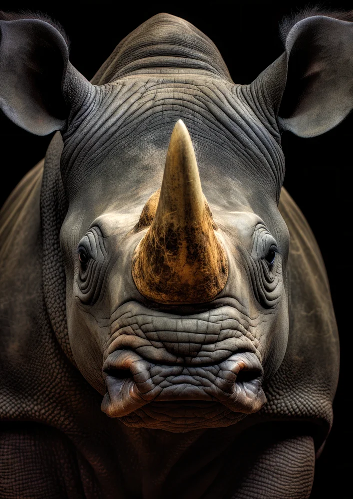 Tablou canvas: Portret Realist Rinocer pe Fundal Negru - Thumbnail 2