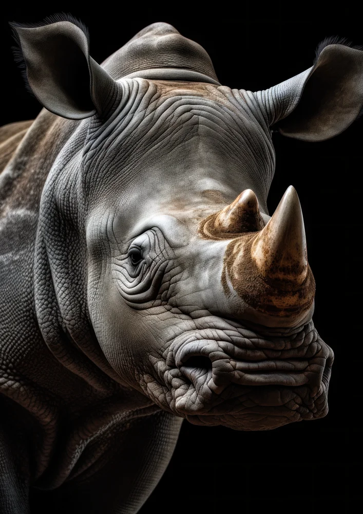 Tablou canvas: Portret Realist de Rinocer pe Fundal Negru (2) - Thumbnail 2