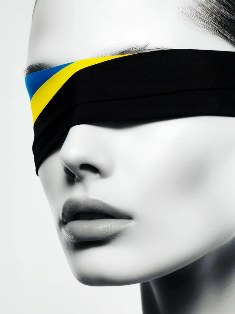 Tablou canvas: Portret Minimalist cu Eșarfă Colorată - Thumbnail 2