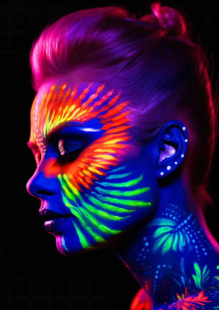 Tablou canvas: Portret Neon cu Vopsea Fluorescentă - Thumbnail 2