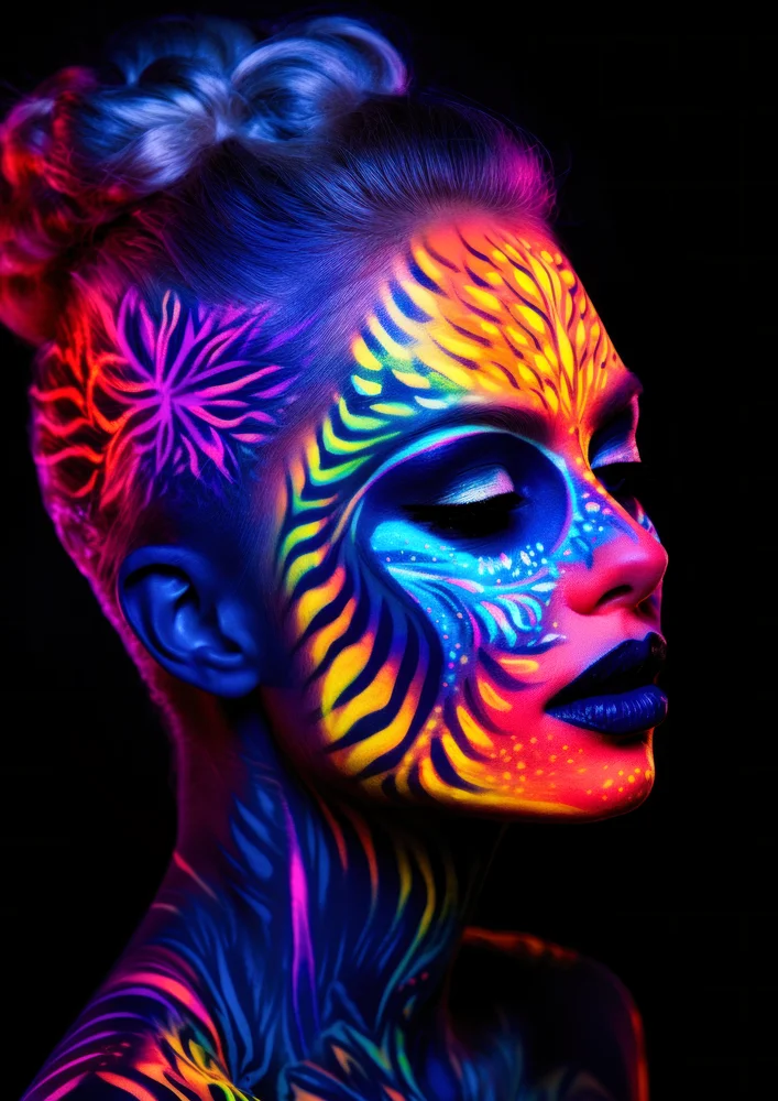 Tablou canvas: Portret Neon cu Machiaj Artistic - Thumbnail 2