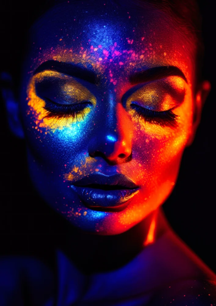 Tablou canvas: Portret în Lumină Neon Multicoloră - Thumbnail 2