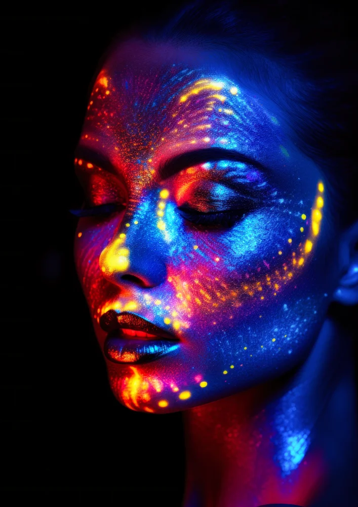 Tablou canvas: Portret Neon în Tonuri de Albastru și Portocaliu - Thumbnail 2