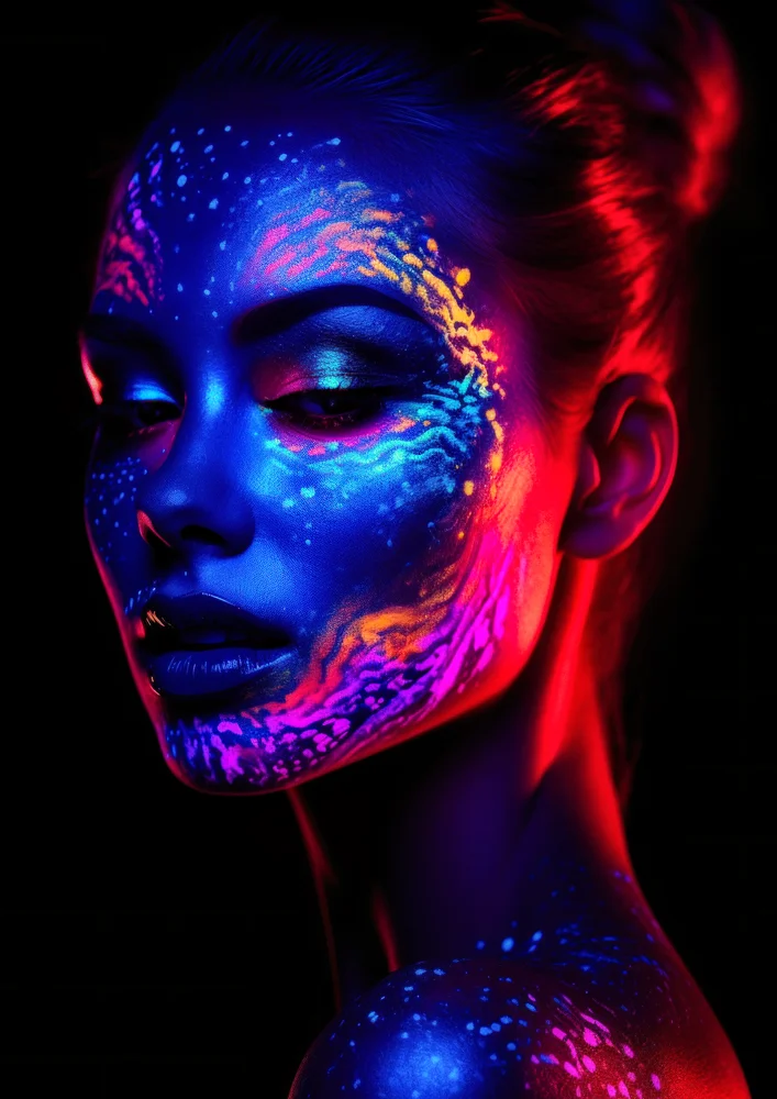 Tablou canvas: Portret Neon în Lumină Albastră - Thumbnail 2