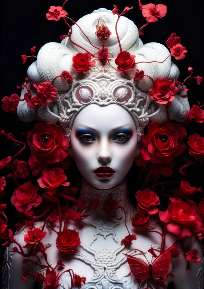 Tablou canvas: Portret Artistic cu Trandafiri Roșii - Thumbnail 2