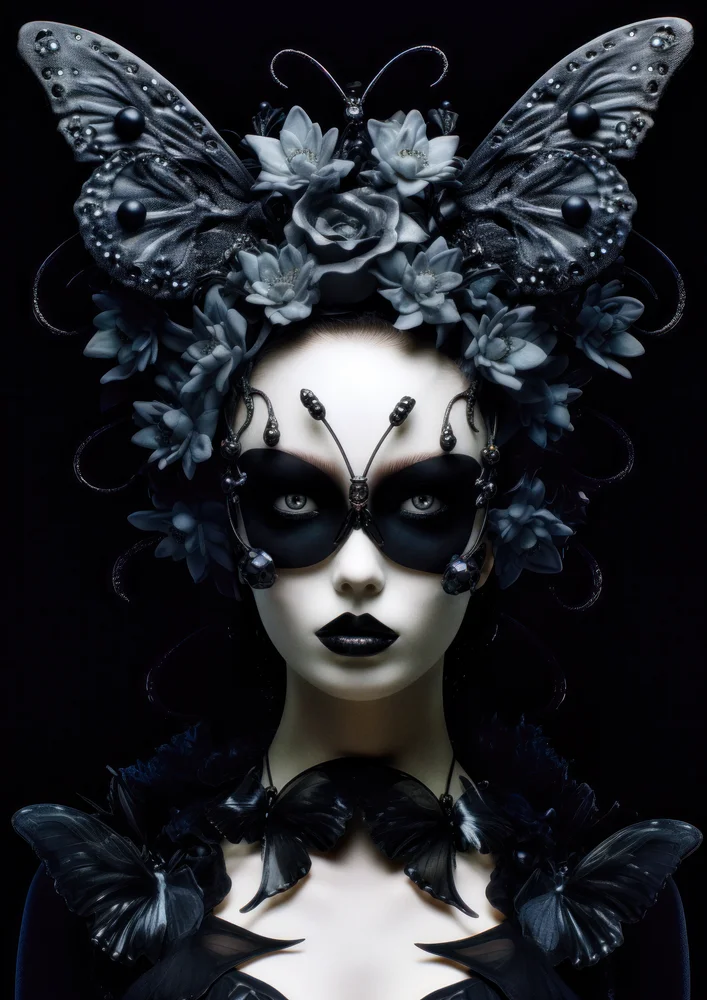 Tablou canvas: Portret Artistic cu Fluturi și Mască - Thumbnail 2