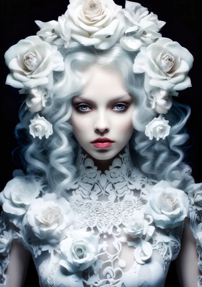 Tablou canvas: Portret Femeie cu Flori Albe în Păr - Thumbnail 2