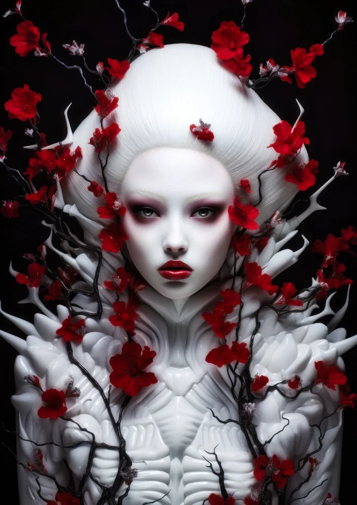 Tablou canvas: Portret Surreal cu Flori Roșii - Thumbnail 2