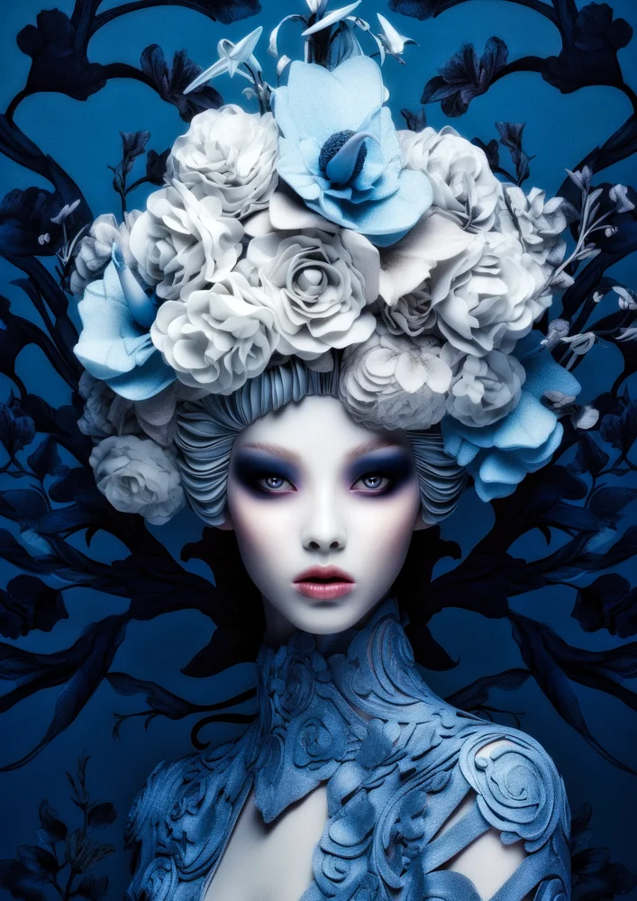 Tablou canvas: Portret Floral în Tonuri de Albastru - Thumbnail 2