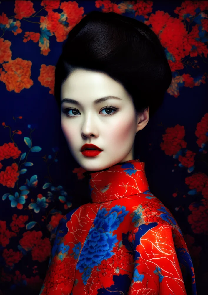 Tablou canvas: Portret Asiatic cu Fundal Floral - Thumbnail 2