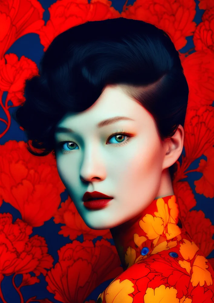 Tablou canvas: Portret Asiatic în Tonuri Vibrante - Thumbnail 2