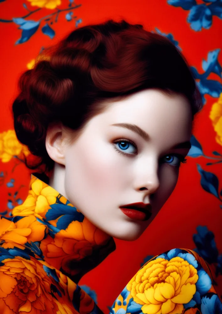 Tablou canvas: Portret Asiatic în Tonuri Vibrante (2) - Thumbnail 2