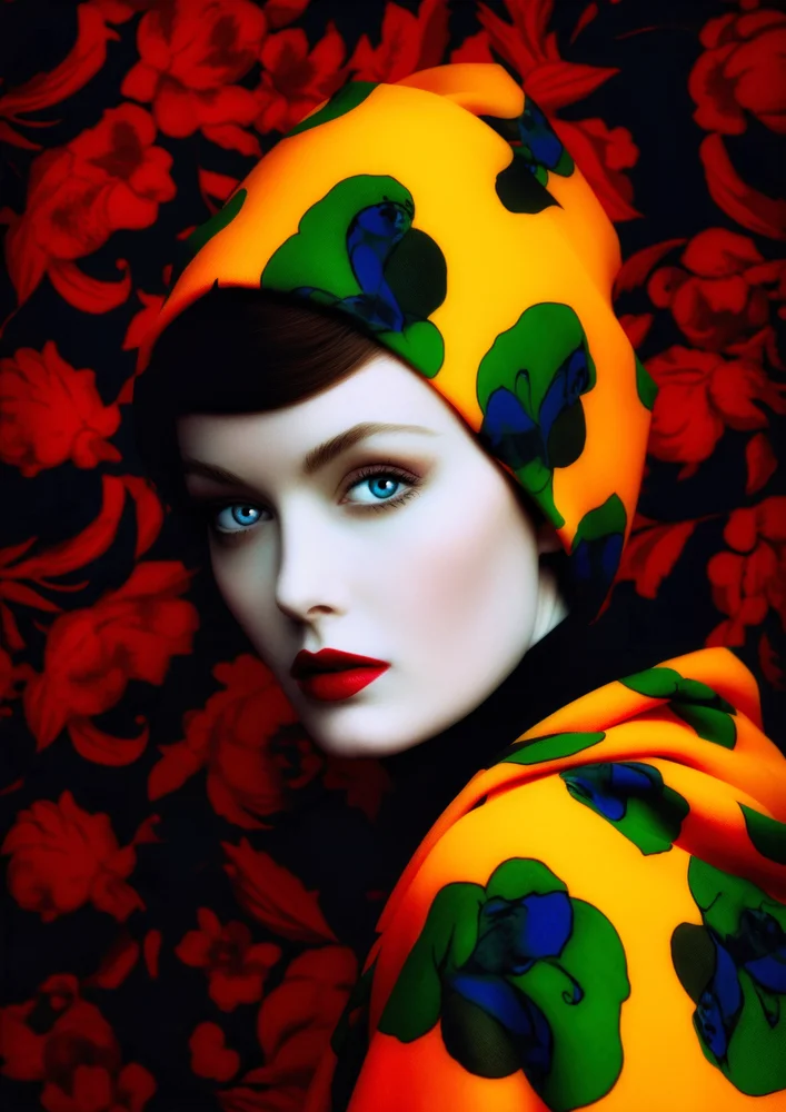 Tablou canvas: Portret Asiatic cu Accente Florale - Thumbnail 2