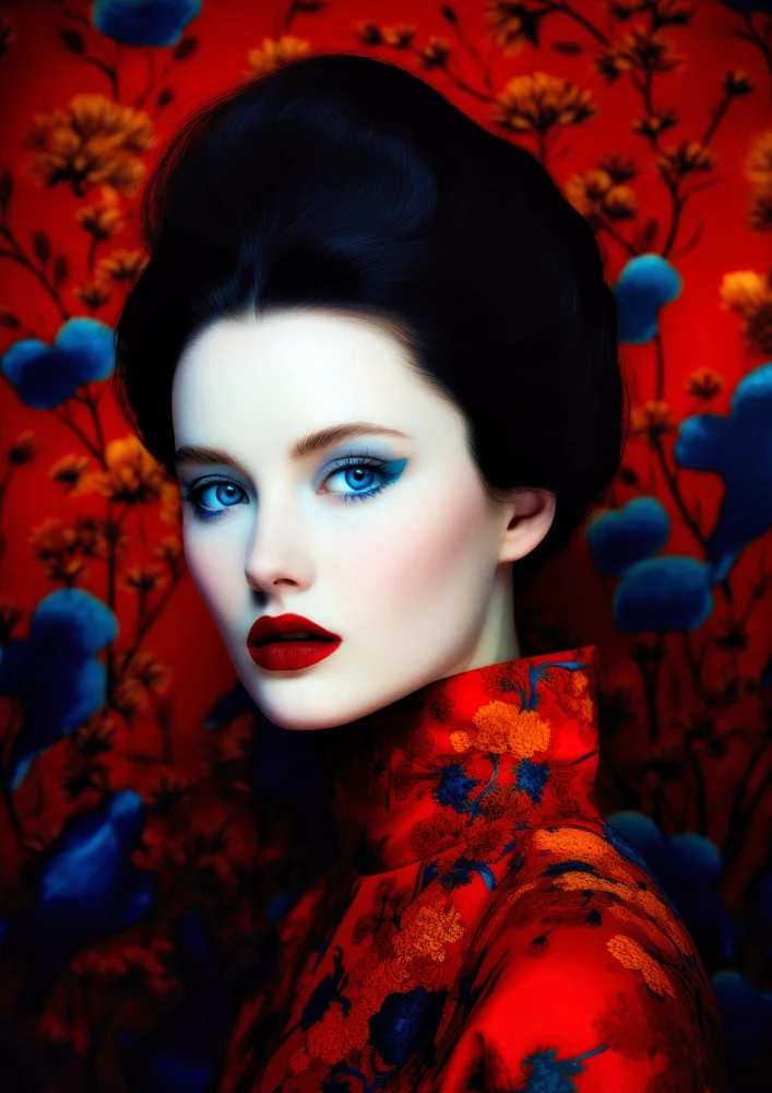 Tablou canvas: Portret Oriental cu Fundal Floral - Thumbnail 2