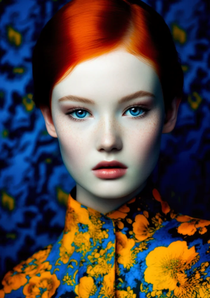 Tablou canvas: Portret Oriental cu Flori Vii - Thumbnail 2