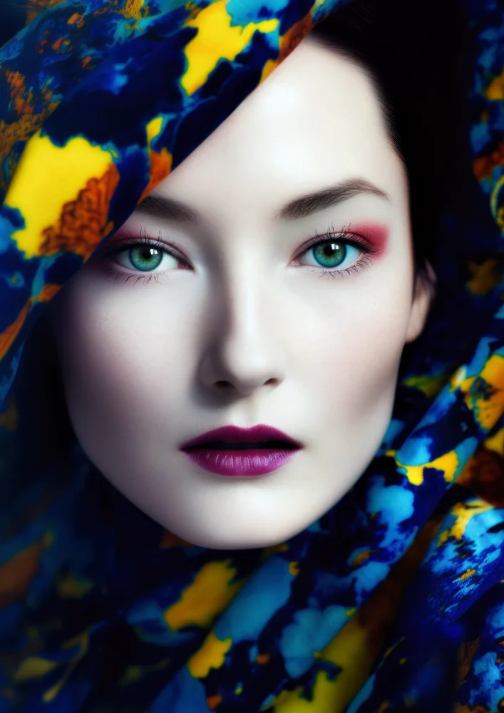 Tablou canvas: Portret Asiatic cu Elemente Florale - Thumbnail 2