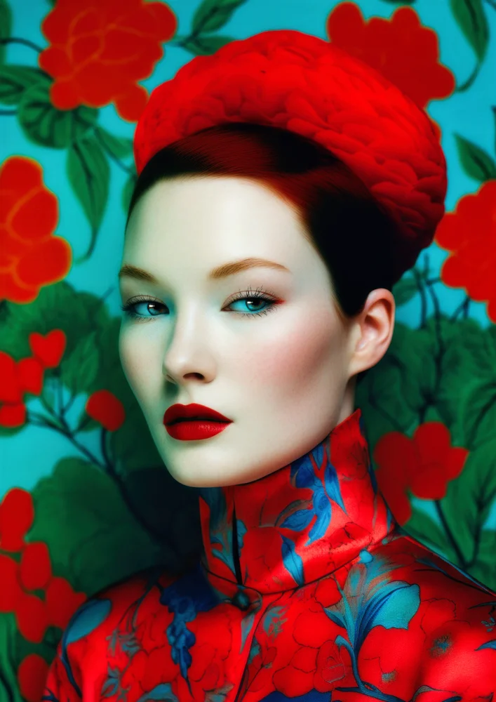 Tablou canvas: Portret Oriental cu Motive Florale - Thumbnail 2