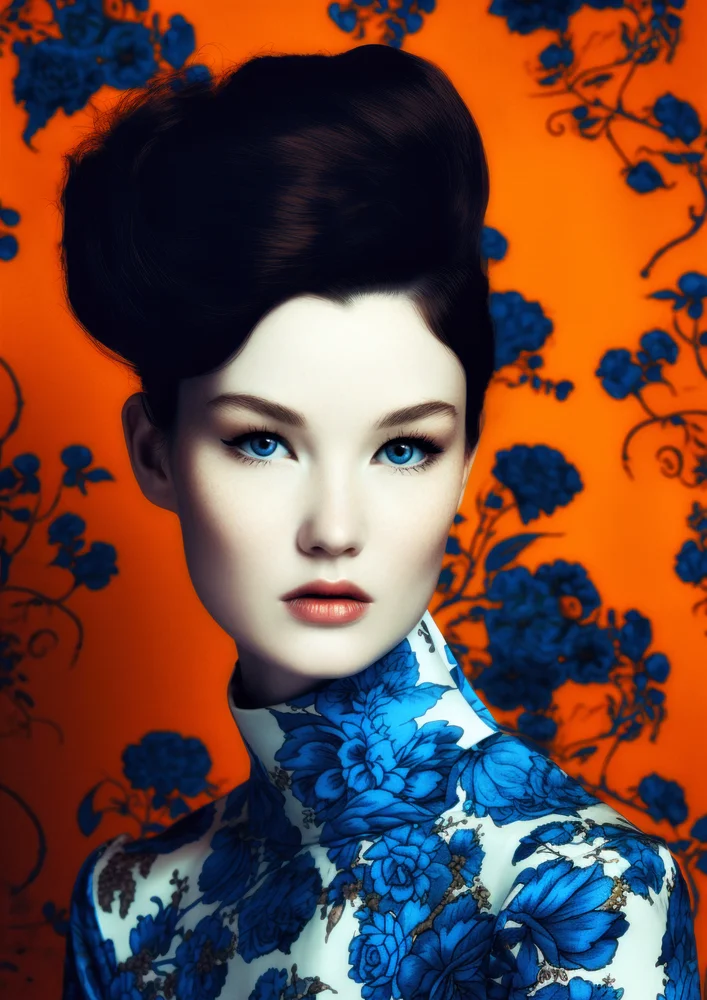 Tablou canvas: Portret Asiatic cu Motive Florale - Thumbnail 2