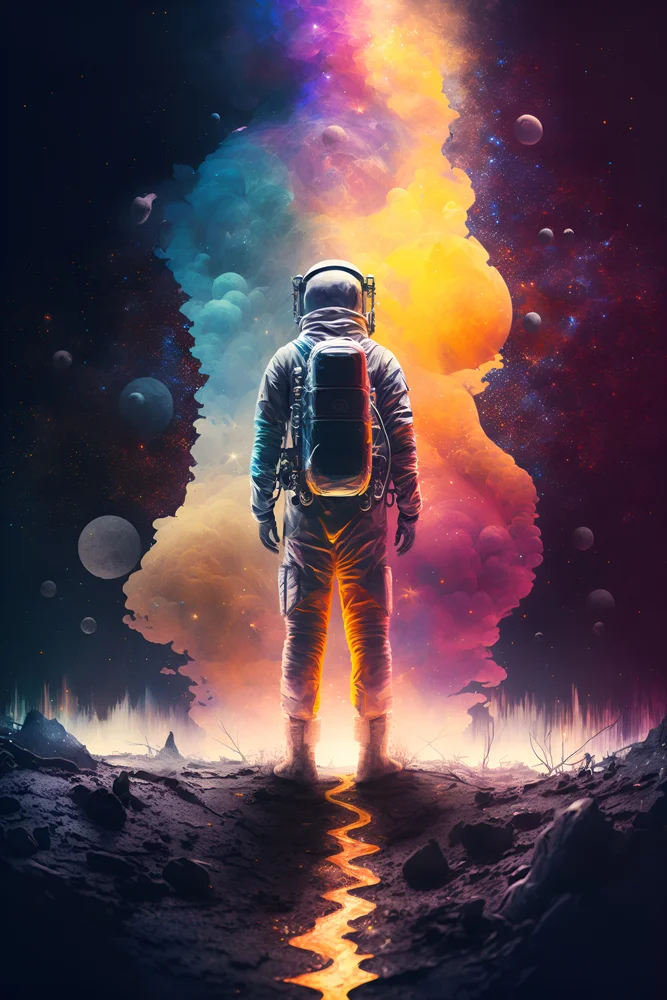 Tablou canvas: Astronaut în Peisaj Cosmic Multicolor - Thumbnail 2