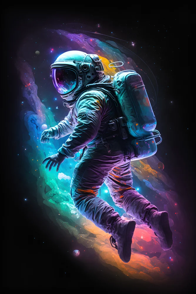 Tablou canvas: Astronaut în Vârtej de Culori Cosmisce - Thumbnail 2