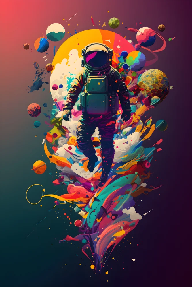 Tablou canvas: Astronaut Plutind în Univers Colorat - Thumbnail 2