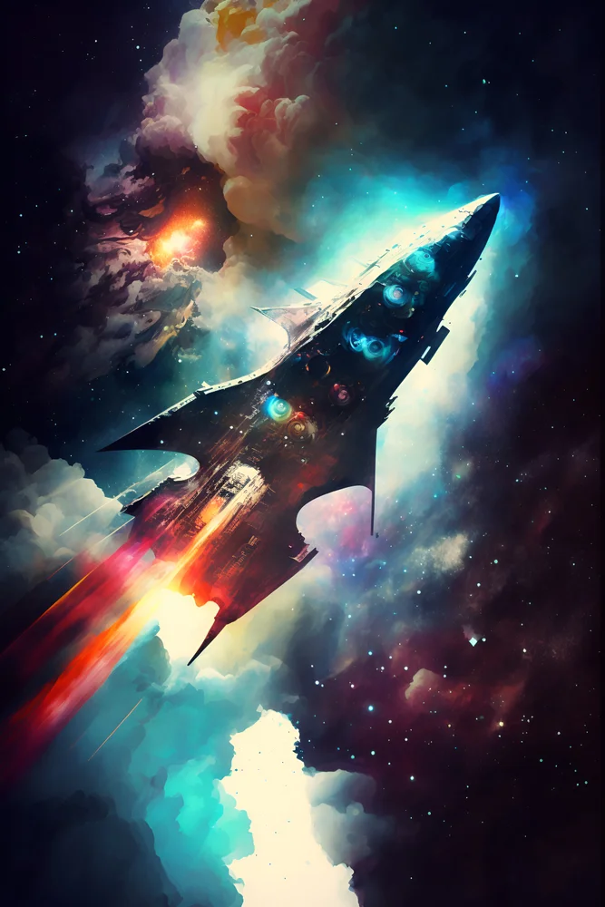 Tablou canvas: Navă Spațială în Viteză Prin Nebuloasă - Thumbnail 2