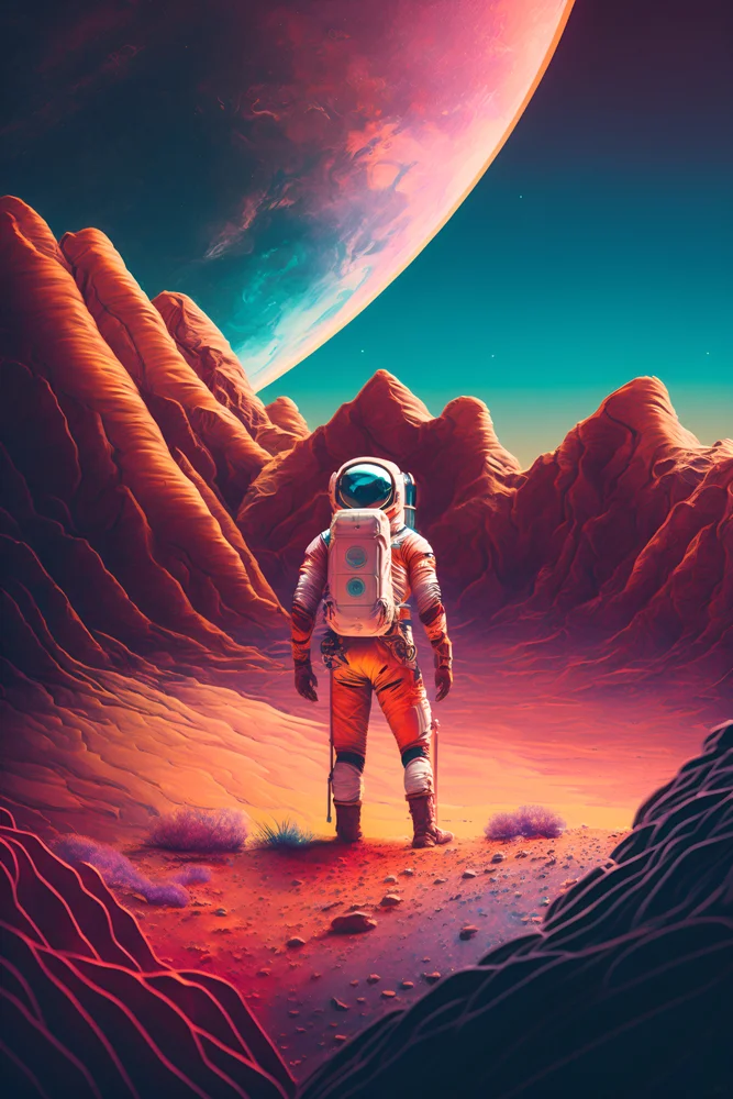 Tablou canvas: Astronaut pe Peisaj Cosmic Roz - Thumbnail 2