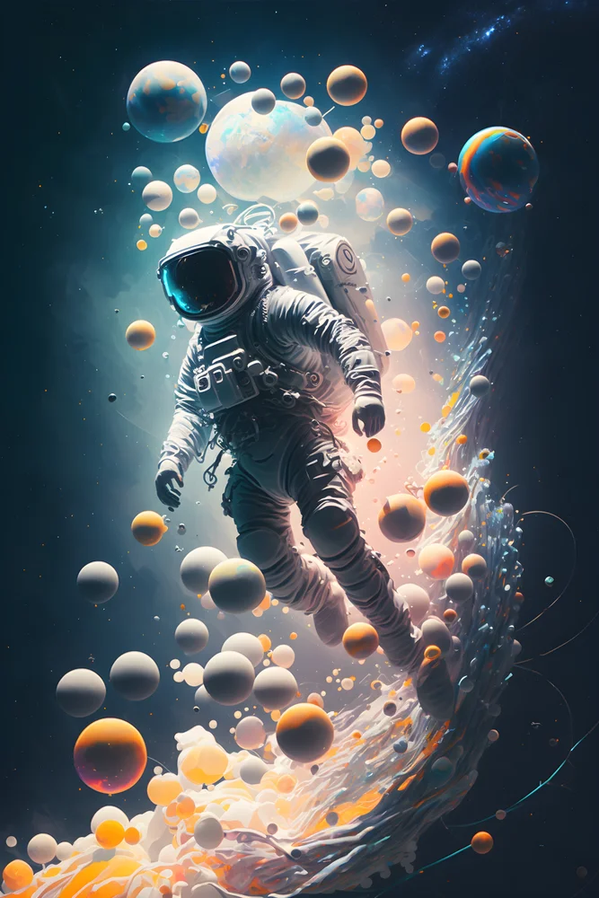 Tablou canvas: Astronaut Plutind în Spațiu cu Planete - Thumbnail 2