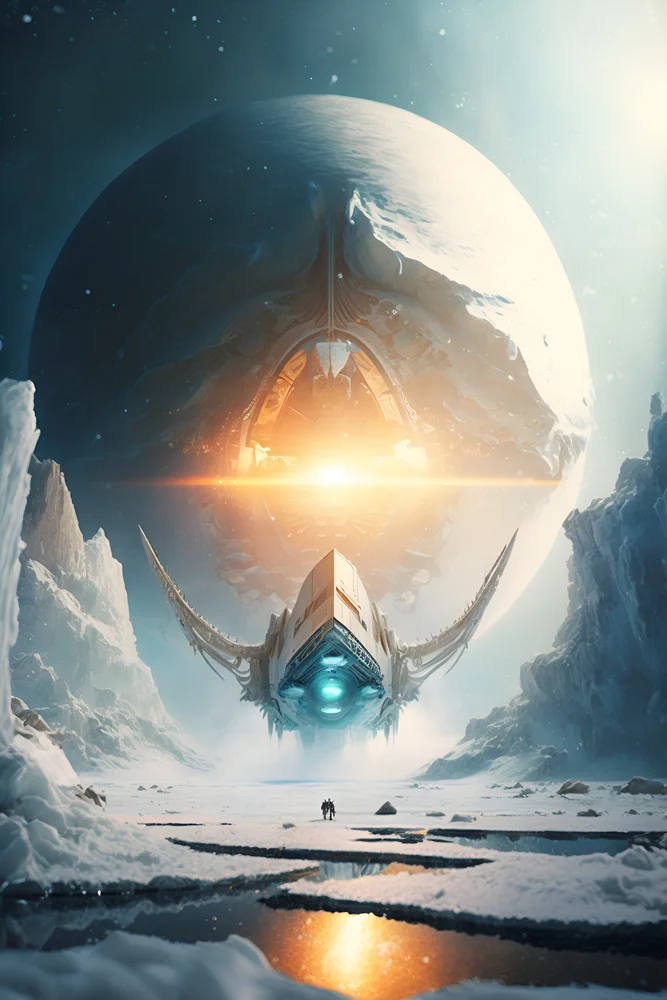 Tablou canvas: Navă Spațială și Peisaj Înghețat Cosmic - Thumbnail 2