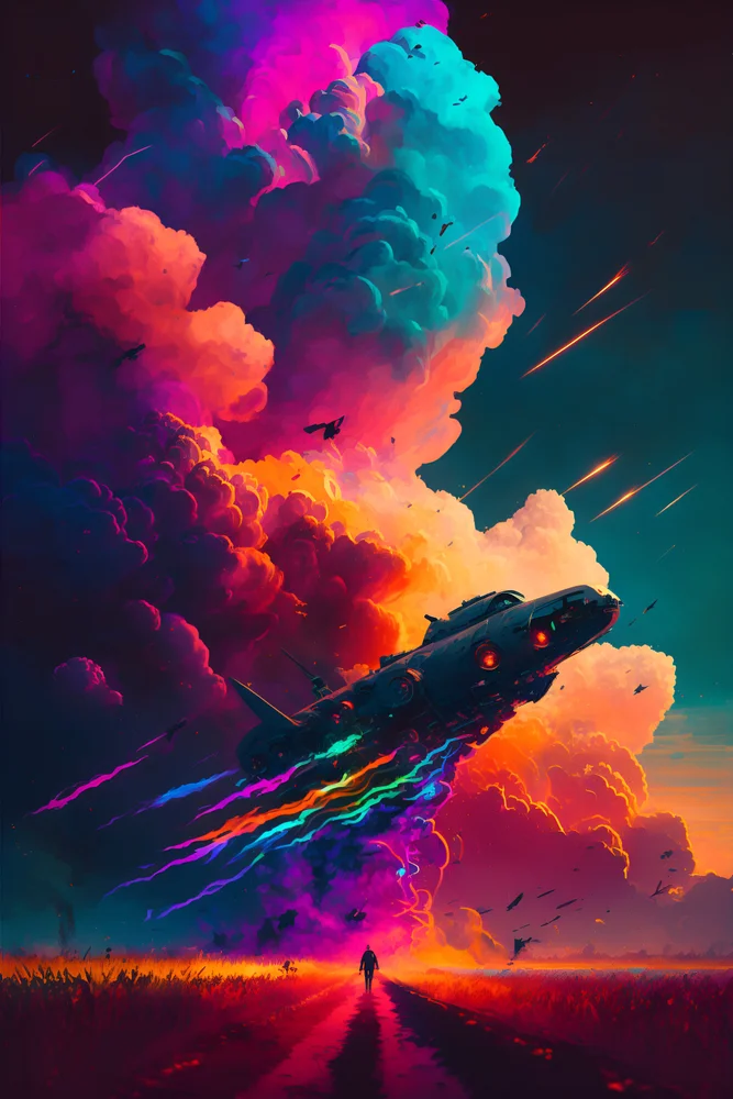 Tablou canvas: Nava Spațială în Nori Colorați - Thumbnail 2