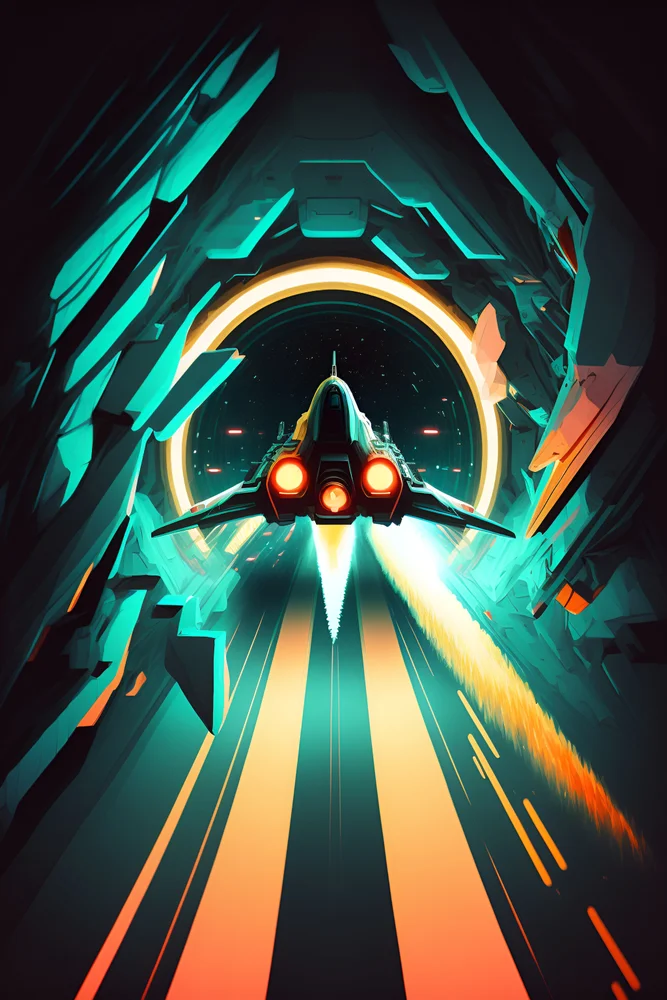 Tablou canvas: Navă Spațială în Tunel Cosmic - Thumbnail 2