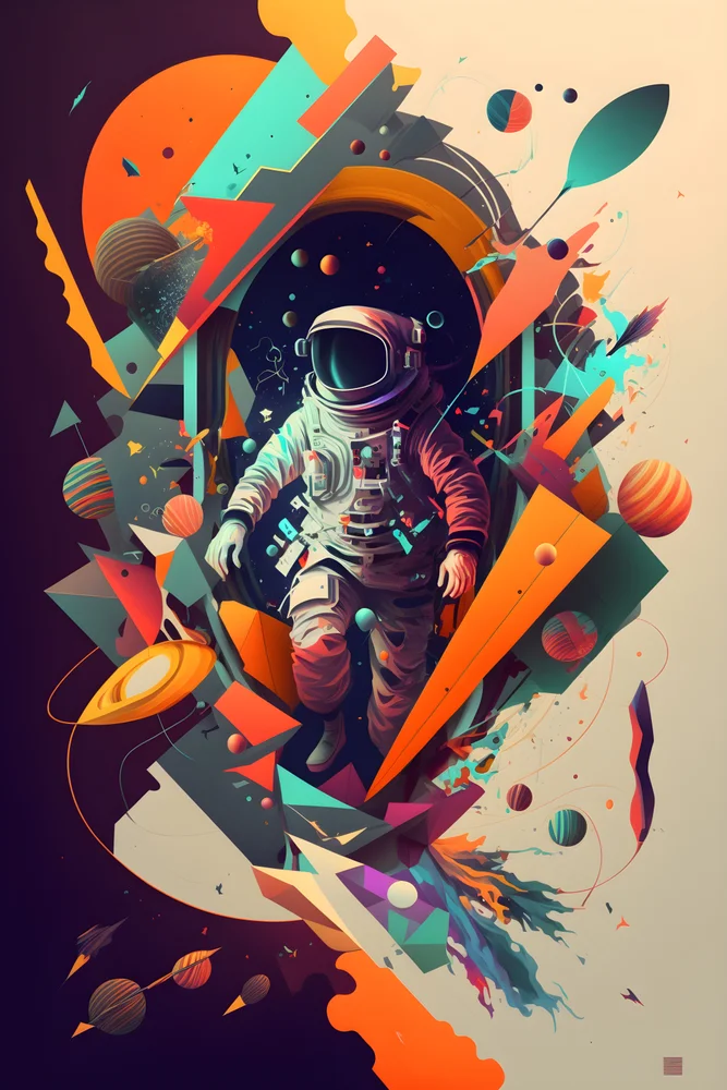 Tablou canvas: Astronaut Înconjurat de Geometrie Spațială - Thumbnail 2