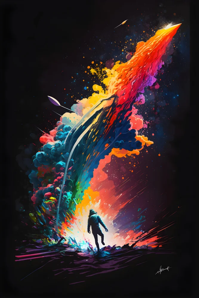 Tablou canvas: Astronaut Explorând O Rachetă Colorată - Thumbnail 2