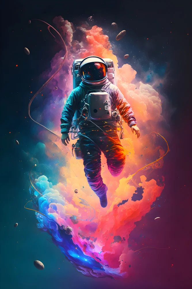Tablou canvas: Astronaut Plutind în Nor de Culoare - Thumbnail 2