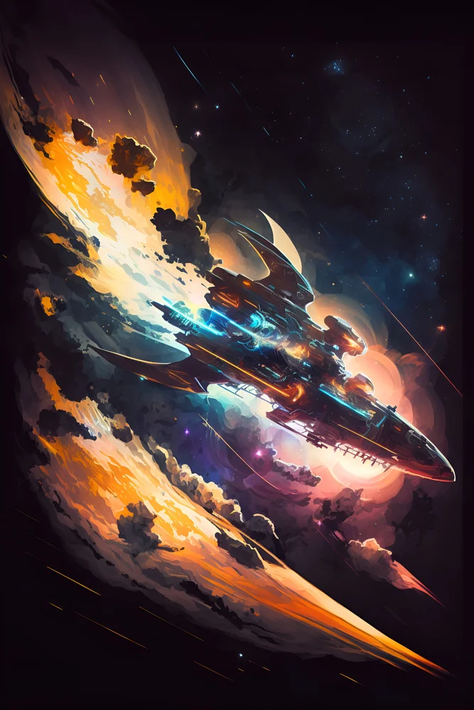 Tablou canvas: Nava Spațială în Flăcări Cosmice - Thumbnail 2