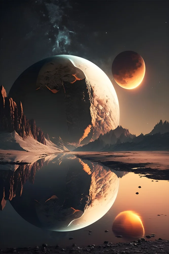 Tablou canvas: Peisaj Cosmic cu Planete Reflecții - Thumbnail 2