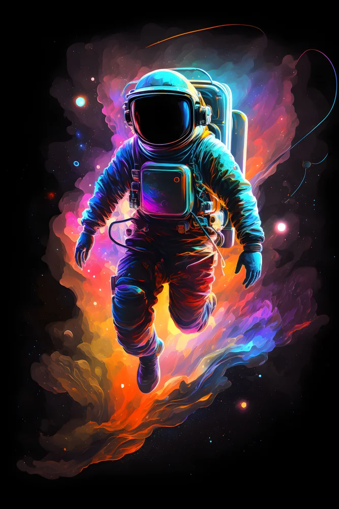 Tablou canvas: Astronaut în Spațiu cu Efecte Multicolore - Thumbnail 2