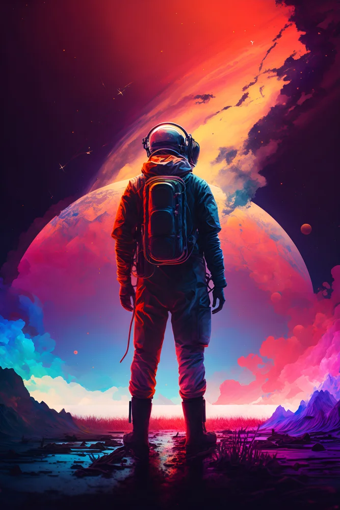 Tablou canvas: Astronaut Privind Spre Cosmos Strălucitor - Thumbnail 2